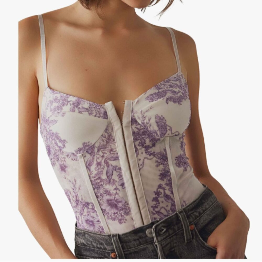Free People Purple and White Bodysuit